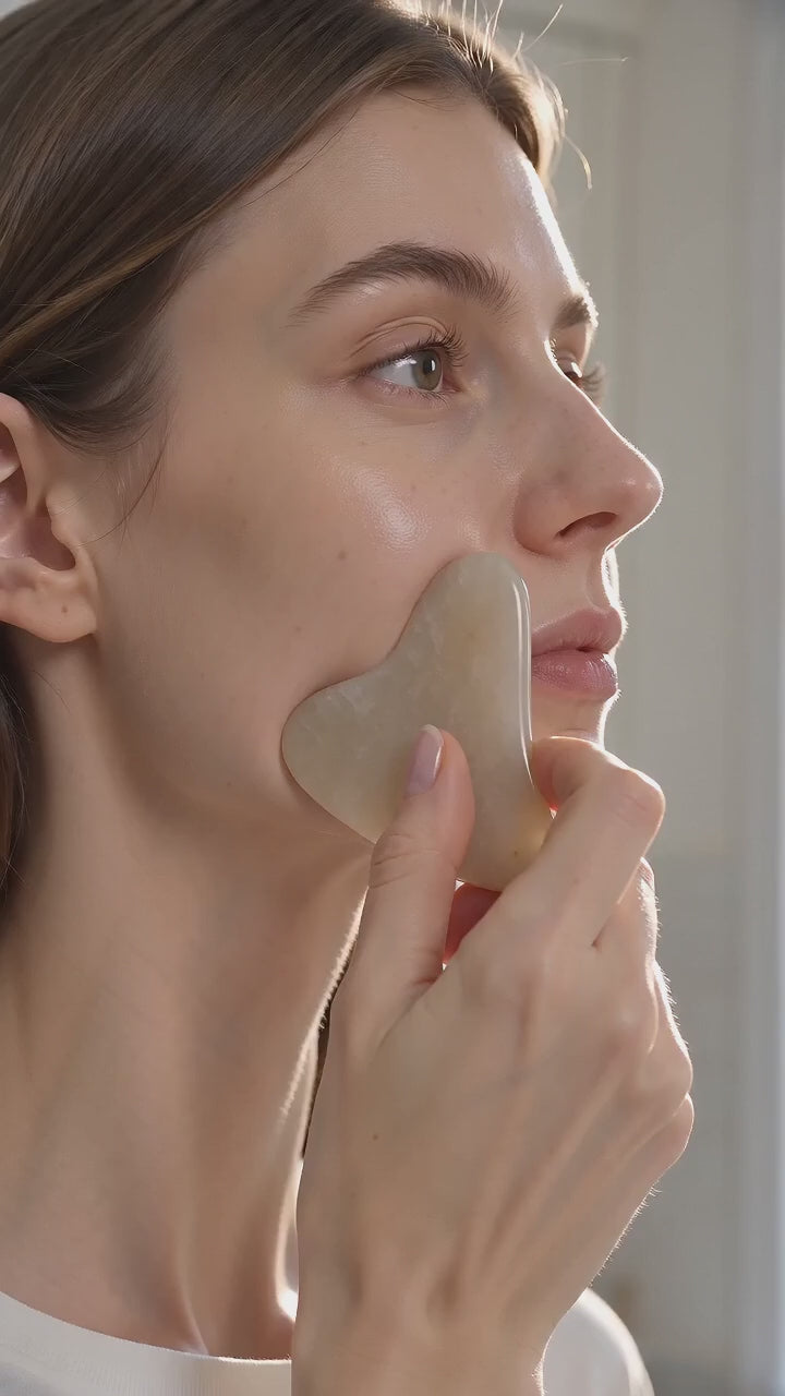 Vídeo: gua sha eléctrico con calor deslizándose por la mandíbula